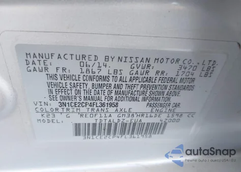 2015 Nissan Versa Note Sv из США, поврежденный, VIN 3N1CE2CP4FL361958